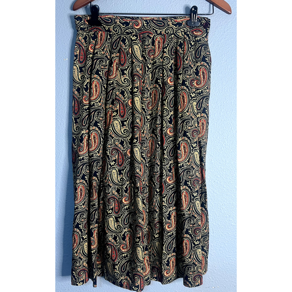 Vtg 80s Joan Leslie Paisley Maxi Skirt Womens 6P Rayon Cottagecore Fall Fashion